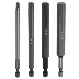 HARFINGTON 4pcs Flat Hex Head Drill Bit H5/H6/H8/H10 Magnetic Tip 1/4" Hex Shank 100mm (4") Long Mirror Polished Metric Hexagonal Screw Driver Screwdriver Bit Wrench Electric Power Tool