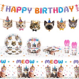 Cute Cat Wear Birthday Hat Party Tableware Supplies Cat Birthday Party Decorations The Cat Theme Party Supplie.
