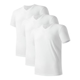 DAVID ARCHY Men's Undershirt Cotton Sorona Blended Moisture-Wicking Crewneck/V-Neck T-Shirts Stretch for Men 3-PackM, Ivory White