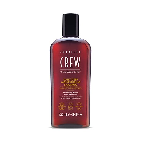 Shampoo for Men by American Crew, Daily Deep Moisturizer, Naturally Derived, Vegan Formula, Citrus Mint Fragrance, 8.45 Fl Oz