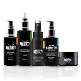 SMOOTH Kit Anti Edad Cuidado Facial Hombres: 5 productos: Limpiador Suave, Tónico Hidratante, Sérum Anti Arrugas, Gel Quita Ojeras, Protector solar FP
