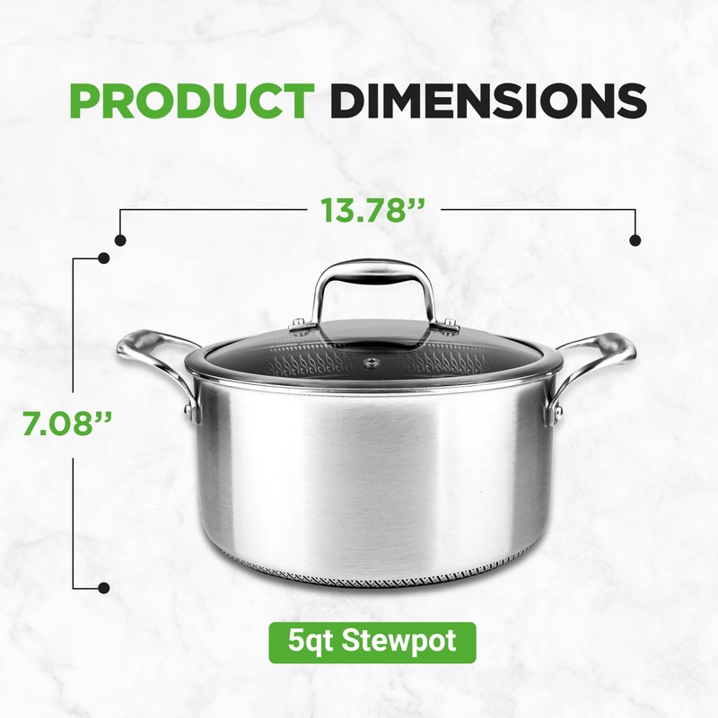 NutriChef 5 QT Stainless Steel Stew Pot - Triply Kitchenware