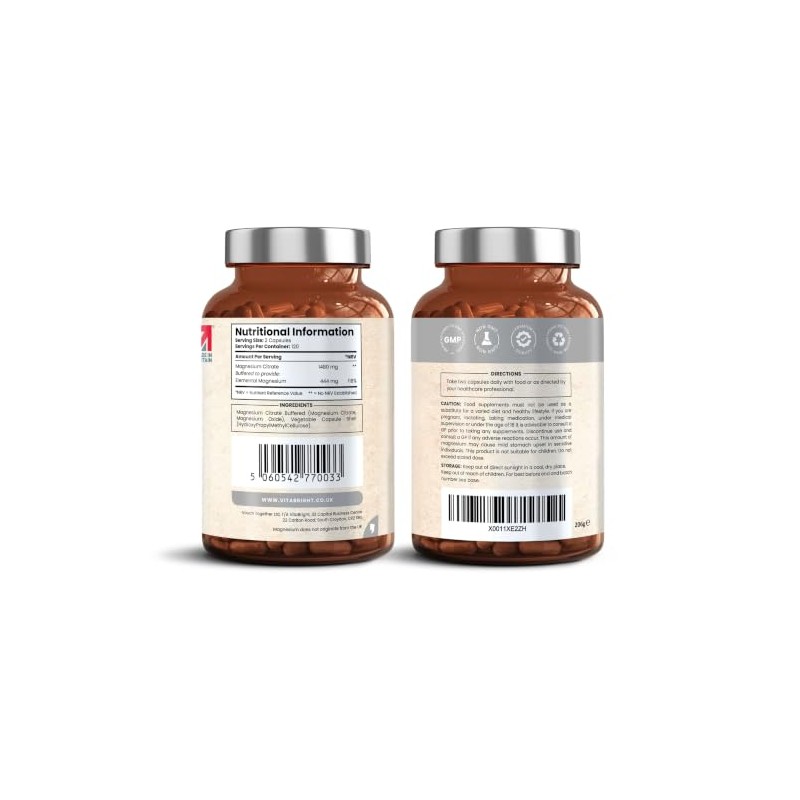Magnesium Citrate Capsules 1480mg | 444mg Elemental | 4 Months