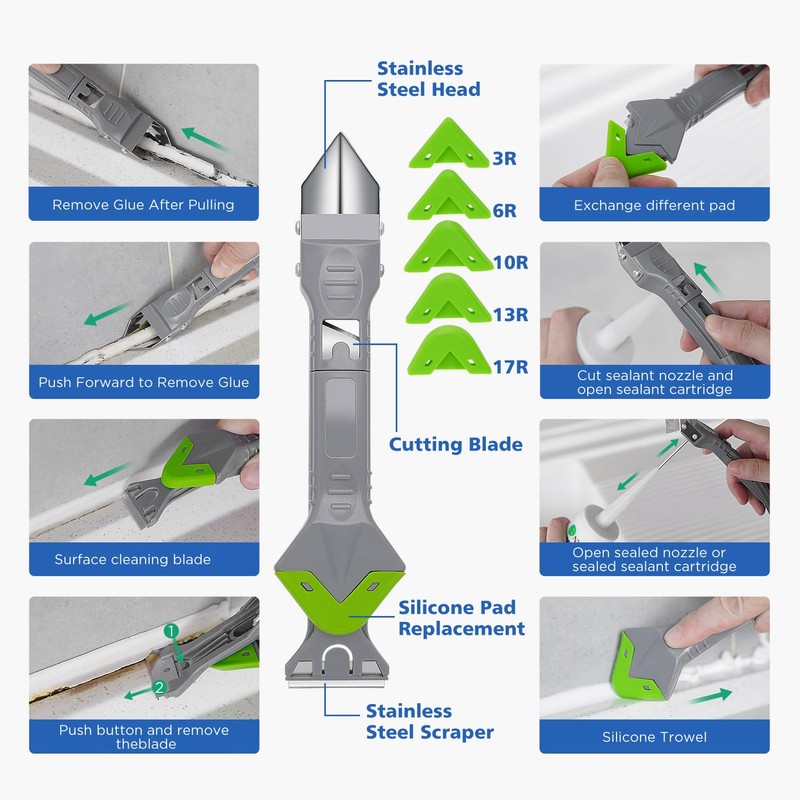 11pc Caulk Remover Tool,5 in 1 Silicone Caulking Tools,Grout Removal