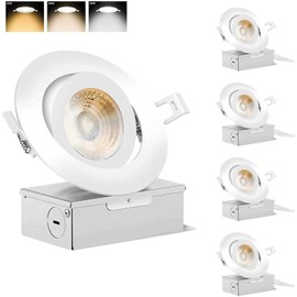 (4 Pack) 4 inch led Slim Gimbal Eyeball Downlight-Directional Adjustable, 9W Dimmable LED Retrofit Recessed Lighting Fixture with Junction Box,1000lm,3000K,4000K,5000K Color Selectable,120V, ETL ES