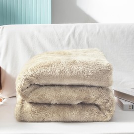 Exclusivo Mezcla Fuzzy Fleece Throw Blanket, 127x178 CM Large Sofa Throws, Soft Flannel Throws for Sofa,Couch, Beige Blanket