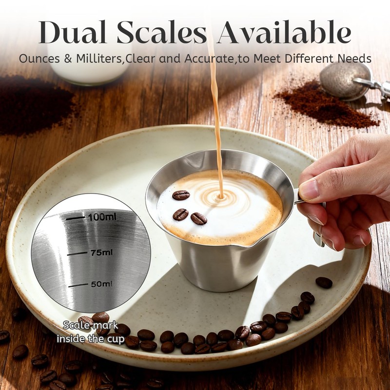 2 Pcs Stainless Steel Espresso Cups with Handle, V-Shaped Double