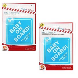 Baby on Board Sign Twin Pack, Safety Warning for Other Drivers, Blue or Pink, 5x5 inches in size, Strong Suction Cup for Mounting