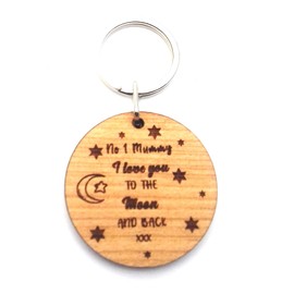 Chris Bag Of Goodies No 1 Mummy I Love You to The Moon and Back Wooden Keyring Key Ring Gift from Children Son Daughter