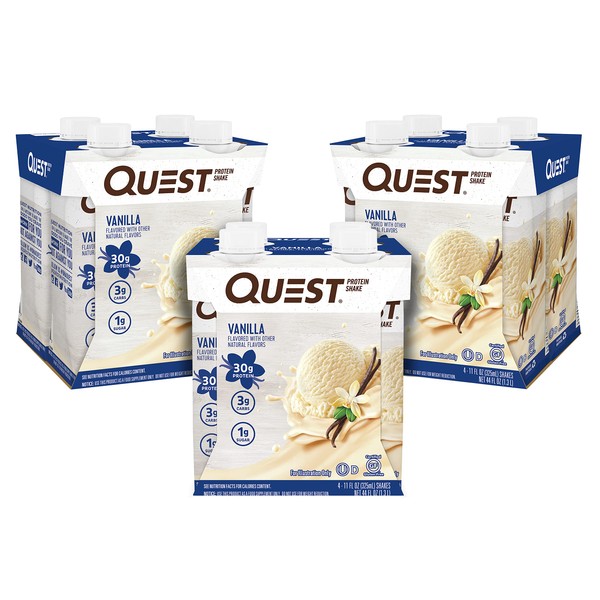Quest Nutrition Vanilla Protein Shake, High Protein, Low Carb, Gluten Free, Keto Friendly, 11 Fl.Oz 4 Count (Pack of 3)