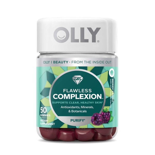 OLLY Flawless Complexion Gummy, 25 Day Supply (50 Count), Berry Fresh, Vitamins E, A, Zinc, Chewable Supplement