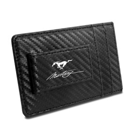 Ford Mustang Script Black Carbon Fiber Leather Wallet RFID Block Card Case Money Clip