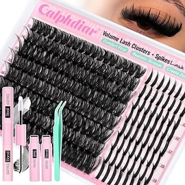 Spikes Eyelash Clusters Volume Lash Clusters Kit DIY Salon-Grade Lash Extensions Spiky Individual Lashes Extension Kit 12-21mm Cluster Eyelash Extensions Kit Manga Lashes Clusters with Bond and Seal