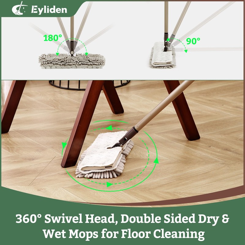 Eyliden Dual-Sided Flip Dust Mop - Microfiber Scrubbing & Chenille