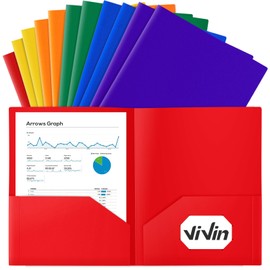 ViVin 12-Pack Colored Plastic Pocket Folder, Durable Plastic 2 Pocket Folder, 9.5x11.5 School Folder with Pockets, for Student, Teacher, Kids & Officer - Letter Size (Assorted Color)