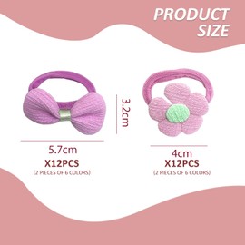12 Flower Hair Rings and 12 Bow Hair Rings, Colorful Children's Hair Bands, Cute Elastic Hair Ropes, Hair Decorations.