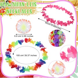 Hawaiian Leis Set, Hawaiian Garland Party Decorations in Assorted Colors, Tropical Flower Necklaces Wristband Headbands for Luau Themed Beach Birthday Party Decorations