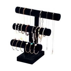ByKen Jewelry T Bar Bracelet Display Stand,Bracelet Organizer Holder,Jewelry Display Stand, Necklace Bangle Scrunchie Watch Organizer (Black, 3 tier)