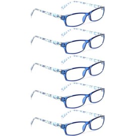 Kerecsen Reading Glasses 5 Pairs Fashion Ladies Readers Spring Hinge with Pattern Print Eyeglasses for Women (5 Blue, 2.75, x)