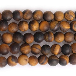 JOE FOREMAN 6mm Natural Stone Yellow Tiger Eye Frosted Matte Unpolished Round Spacer Beads for Jewelry Making Strand 15"