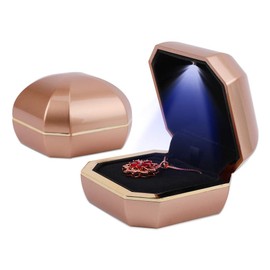 iSuperb LED Pendant Necklace Box Bracelet Case Couple Jewelry Gift Boxes Small Jewelry Display for Proposal Engagement Wedding Valentine's Day (Champagne gold)