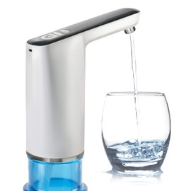 HotFrost - Bomba eléctrica para botella de agua, dispensador de agua para botella de 18.9 litros (5 galones), materiales de grado alimenticio, boquilla cromada, tubo de silicona, bajo ruido, opción de 1 taza, vierte de 4 a 5 jarras por carga