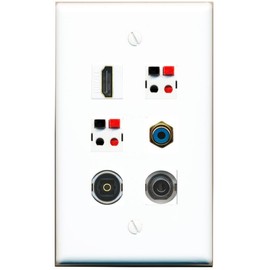 3.5mm HDMI RCA-Blue 2 Speaker TOSLINK Flat/Solid Wall Plate [White]