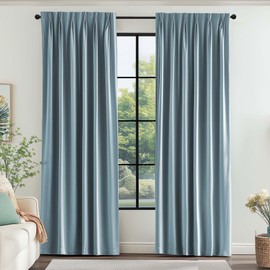 Lazzzy Blue Blackout Velvet Curtains 84 Inch Length Pinch Pleated Thermal Insulated Room Darkening Luxury Modern Back Tab Window Drapes for Bedroom Living Room 2 Panels, 52 x 84 Inch, Slate Blue