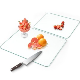FUIJOL Tempered Glass Cutting Boards for Kitchen Counter, Clear Cutting Board for Countertop with Removable Rubber Feet – Heat, Scratch, Shatter Resistant, Dishwasher Safe, Easy to Clean, 8x12"+12x16"
