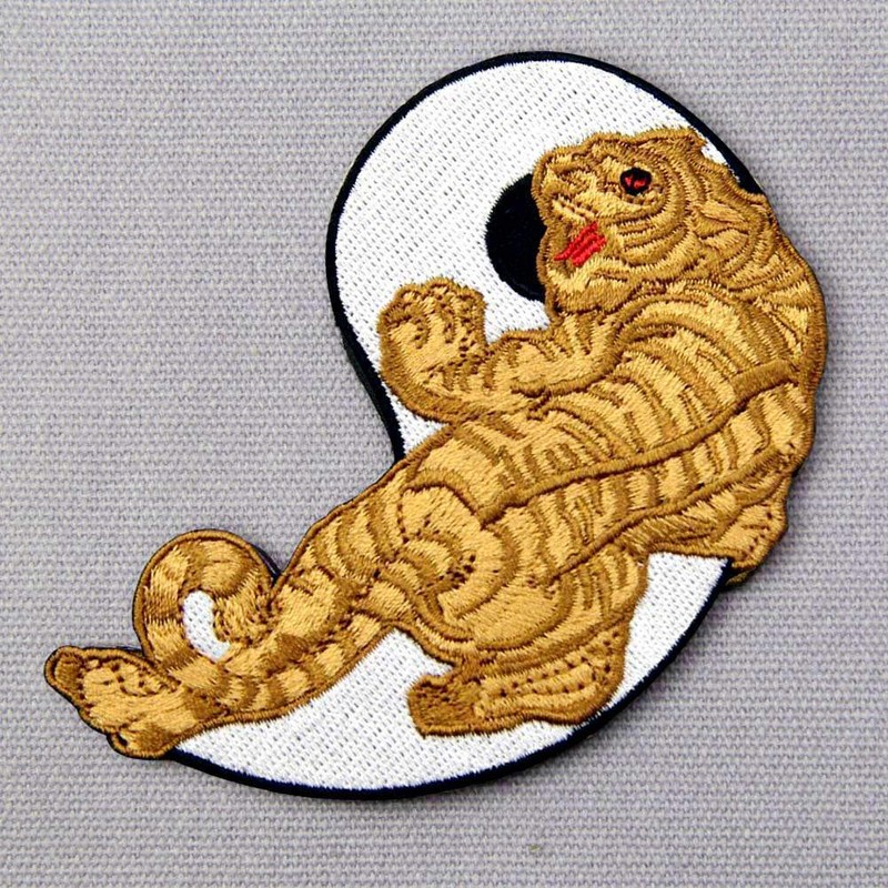 Tiger Yin Yang Taoist Embroidered Badge Iron on or Sew