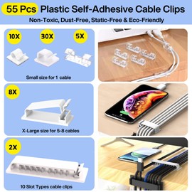[313Pcs] Cable Management Kit, 67 Adhesive Cable Clips, Topavatop Desk Cord Organizer, 22 Reusable Cable Strap, 4 Cable Sleeve Split, 200 Nylon Cable Zip Ties with 20 Mounts for TV Office Home, White