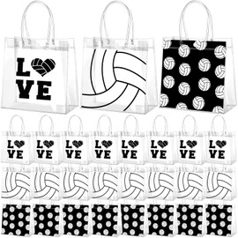 Resholder 30 Pcs Volleyball Clear PVC Gift Bags Bulk 3 Styles Volleyball Themed Snack Bags with Handle Sport Theme Party Favor for Goodie Treat Candy Birthday Party Decorations Supplies, 8x8x3.15 Inch