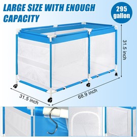 Hahood 295 Gallon 70 Inch Pool Storage Bin, Holder for Noodles, Floats, Balls, Towels, Extra Large Mesh Rolling Storage Organizer for Summer Outdoor Swimming equipments, Light Blue