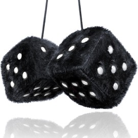 Black Fuzzy Dice Car Accessories - Plush Cute Car Accessories for Interior - Plush Rear View Mirror Hanging Ornament Decorations - Retro Y2K McBling 2000s Aesthetic Girly Decor - Black and White
