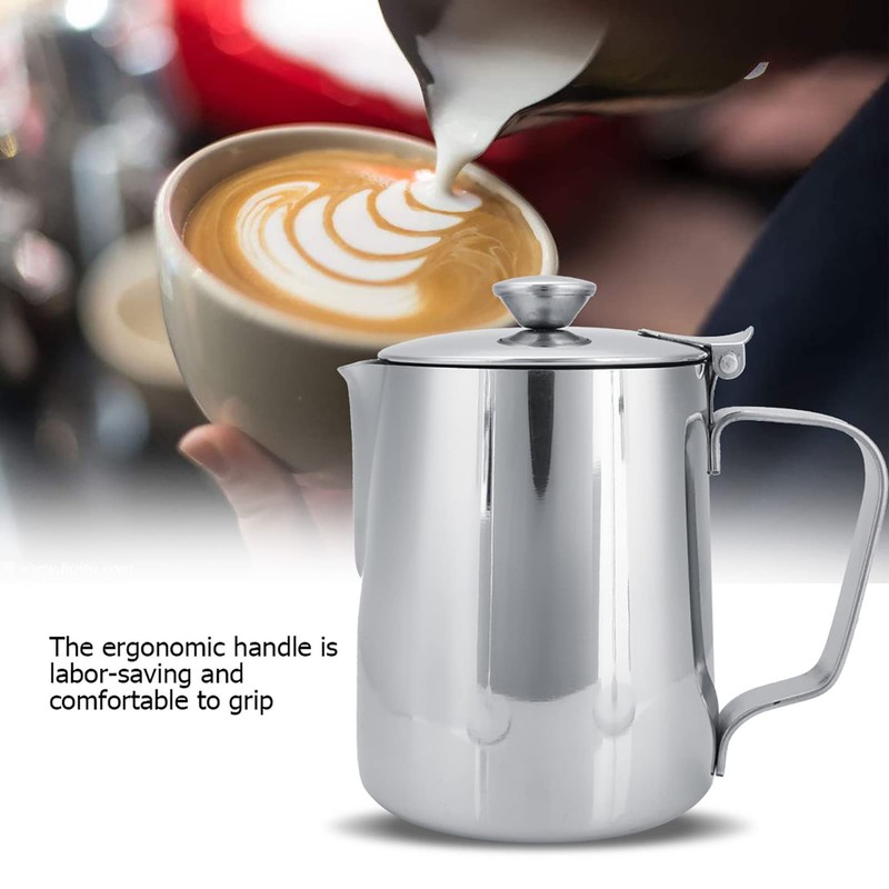 Stainless Steel Coffee Frothing Pitcher 600ml with Ergonomic Handle and