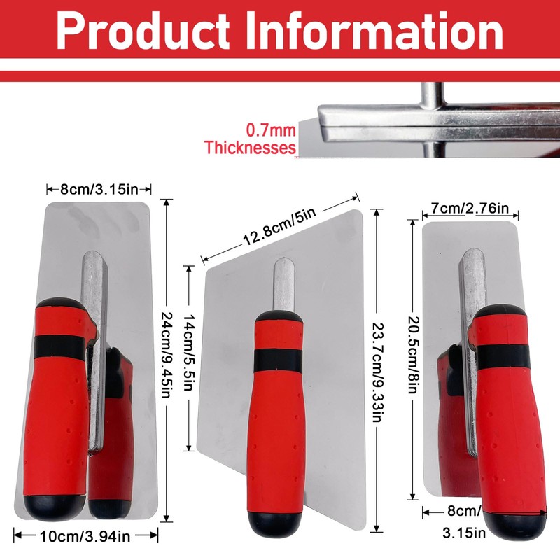 WYXDSDEV Plaster Finishing Trowel Set, 3 Pcs Polished Stainless Steel