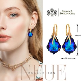 Baroque Hanging Earrings 925 Silver Gold-Plated 24 K with Austrian Crystal - Jewellery Real Silver Earrings for Women - Pendant Earrings Ideal for Gifts for Women, Sterling Silver, Cubic Zirconia