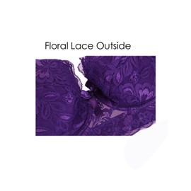 sourcing map Women Floral Lace Cotton Cup Push Up Bra Plus Size Bra 44/100 Purple