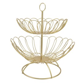 Milltrip Fruit Bowl, 2 Tier Fruit Basket Gold Detachable 12.6" x 12.6" Bread Basket Fruits Holder for Kitchen Counter, Home Decoration