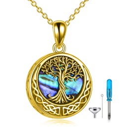 Tree of Life Urn Necklaces for Ashes 925 Sterling Silver Abalone Shell Tree of Life Cremation Jewelry for Ashes Memory Jewelry for Women Men (abalone shell-yellow pendant)