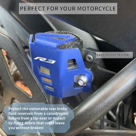 Mokiton Motorcycle Rear Brake Fluid Reservoir Pump Oil Cap Guard Cover Compatible With YAMAHA YZF R3 2015-2023 2024 | Gas Tank Protectors YZF-R3 YZFR3 Accessories (blue)