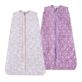 Dormlony Baby Sleep Sack Rayon from Bamboo, 2 Pack Soft Baby Wearable Blankets with 2-Way Zipper,6-12 Months Leaves Pattern, Purple, Large