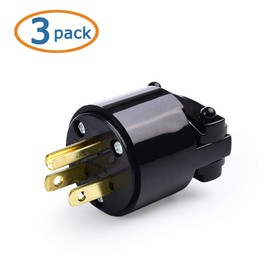Cable Matters 3-Pack 15A 125V 3 Prong Replacement Plug (2 Pole 3 Wire NEMA 5-15P Straight Blade Electrical Plug) in Black