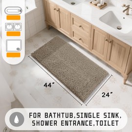 Yimobra Long Bathroom Rugs 44"x24", Extra Soft Non Slip Bath Mat for Tub, Super Absorbent Quick Dry Shaggy Rug Floor Carpet, Machine Washable,Camel