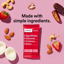 RXBAR Protein Bars, 12g Protein, Gluten Free Snacks, Strawberry, 9.1oz Box (5 Bars)