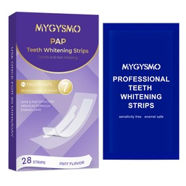 MyGysmo Pap Teeth Whitening Strips - for Sensitive Teeth, 8% Pap Formula, Gentle & Enamel-Safe, No Residue, Easy to Use Anytime, Helps Remove Coffee, Tea, Wine Stains, 14 Pairs - 28 Sheets
