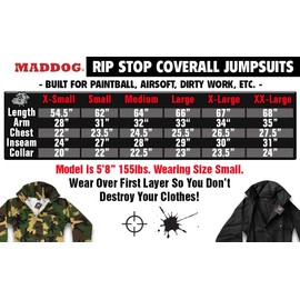 Maddog Durable Ripstop Step-In Coveralls | Full Body Paintball, Airsoft, Mechanic, Outdoor Work Protective Wear Jumpsuit - Tactical Black - Medium