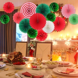 Kungfu Mall 1Set Paper Christmas Decorations Honeycomb Balls Tissue Paper Fan Pompoms Flower Balls for Christmas Paper Decoration Party Supplies