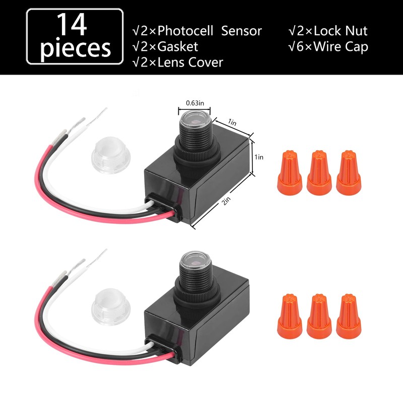 2 Pack Dusk to Dawn Sensor for Outdoor Lighting 120-277V,