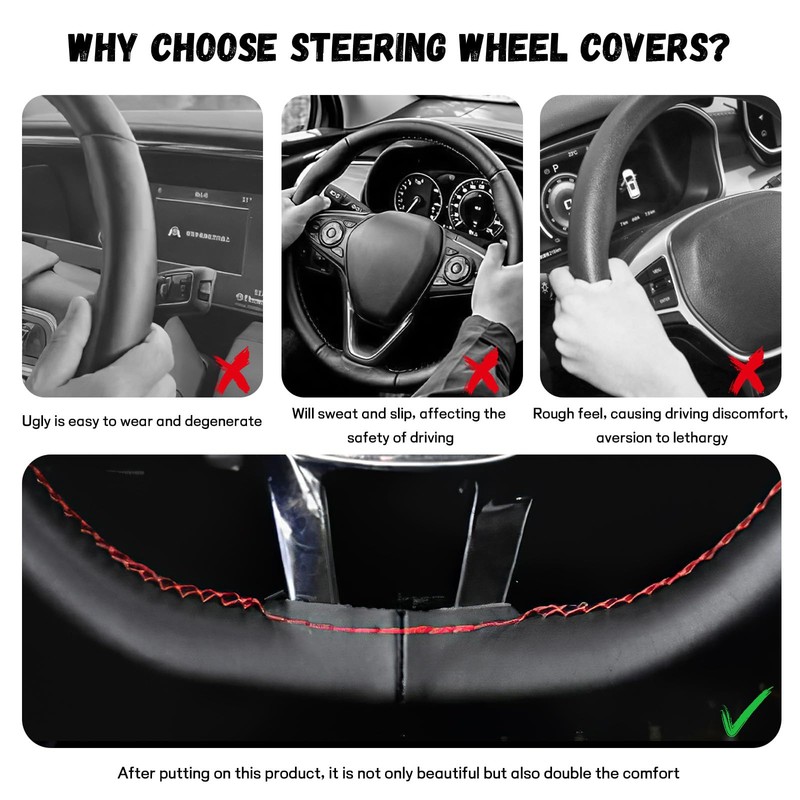 Hbxdeco Leather Steering Wheel Cover, DIY Sewing with Needle &